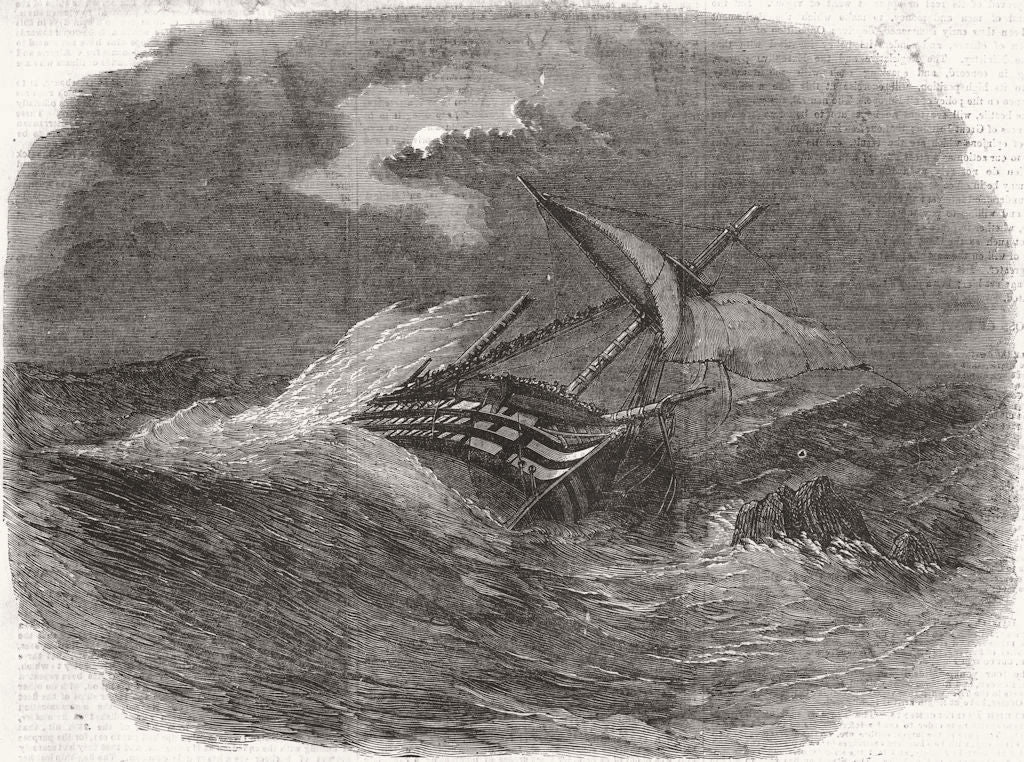 SHIPS. Wreck of Egyptian warship, Black Sea 1854 old antique print picture